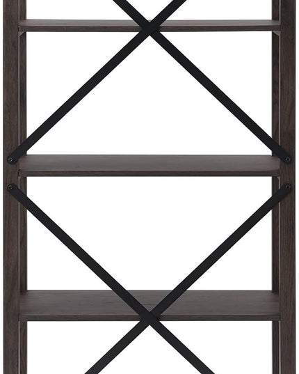 Walker Edison Andersen Urban Industrial Metal X-Back Bookshelf, 64 Inch, Sable Grey - LeafyLoom