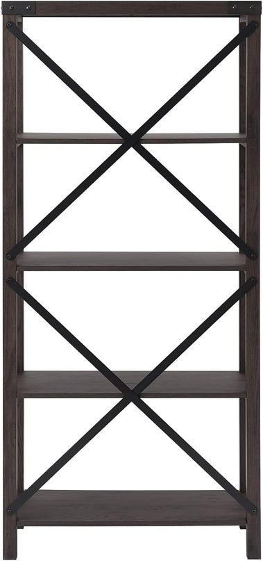 Walker Edison Andersen Urban Industrial Metal X-Back Bookshelf, 64 Inch, Sable Grey - LeafyLoom
