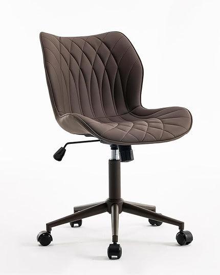 YOUNUOKE Office Desk Chair, Comfy Home Office Chairs, Small Comfortable Desk Chairs with Wheels, Armless PU Leather Chairs for Computer Conference, Brown - LeafyLoom