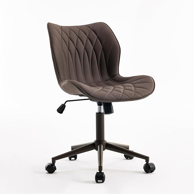 YOUNUOKE Office Desk Chair, Comfy Home Office Chairs, Small Comfortable Desk Chairs with Wheels, Armless PU Leather Chairs for Computer Conference, Brown - LeafyLoom