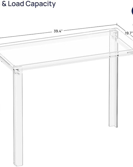HMYHUM Acrylic Desk, 39.4" L x 19.7" W x 29.5" H, Clear Desk for Home Office for Laptop, Study, Writing, Vanity Table with Rectangular Legs, Modern, Easy Assembly - LeafyLoom