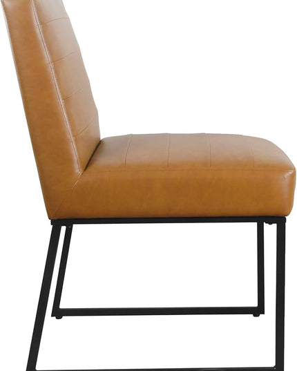 HomePop Home Décor | Single Pack Channeled Metal Dining Chair, Brown Faux Leather - LeafyLoom