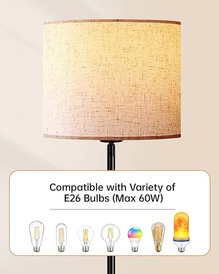 BoostArea Floor Lamps for Living Room Bedroom, 9W Modern Standing Lamp with 3 Color Temperature, Simple Floor Lamp, Beige Linen Shade, On/Off Foot Switch, Tall Pole Lamp for Office, Classroom, Den - LeafyLoom