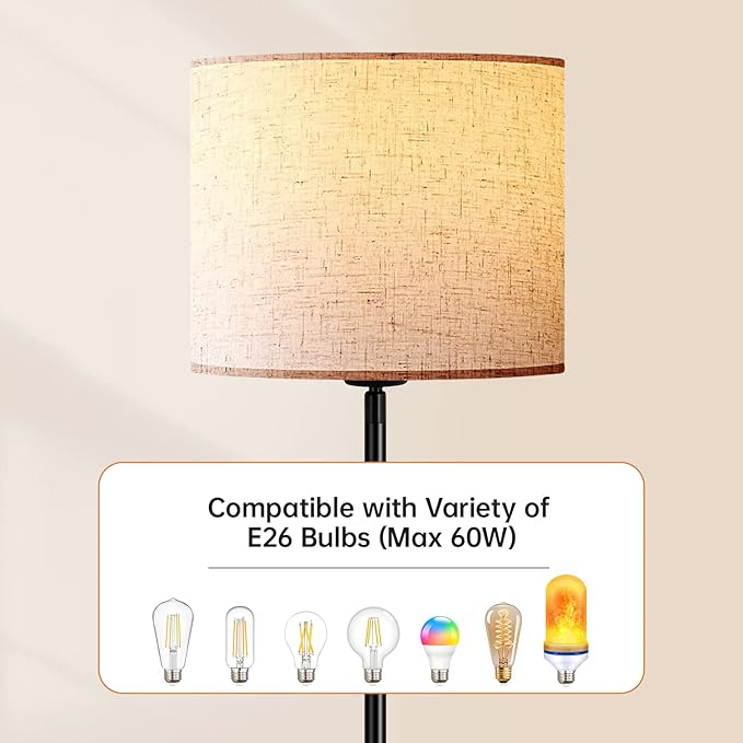 BoostArea Floor Lamps for Living Room Bedroom, 9W Modern Standing Lamp with 3 Color Temperature, Simple Floor Lamp, Beige Linen Shade, On/Off Foot Switch, Tall Pole Lamp for Office, Classroom, Den - LeafyLoom