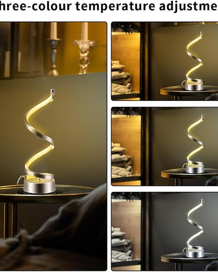 ELINKUME Spiral LED Table Lamp with Remote Control, Three Color Dimmable Bedside Lamp with Timer, 2 Lighting Modes, Modern Minimalist Design Desk Lamp,Suitable for Living Room,Bedroom and Desk(Silver) - LeafyLoom