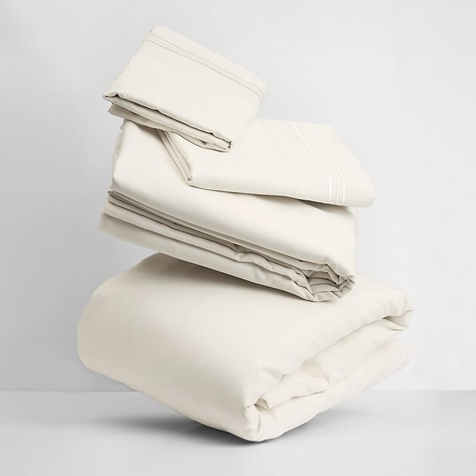 Mellanni Queen Sheets Set - 4 PC Iconic Collection Bedding Sheets & Pillowcases - Hotel Luxury, Extra Soft, Cooling Bed Sheets - Deep Pocket up to 16 inch (Queen, Golden Ivory) - LeafyLoom