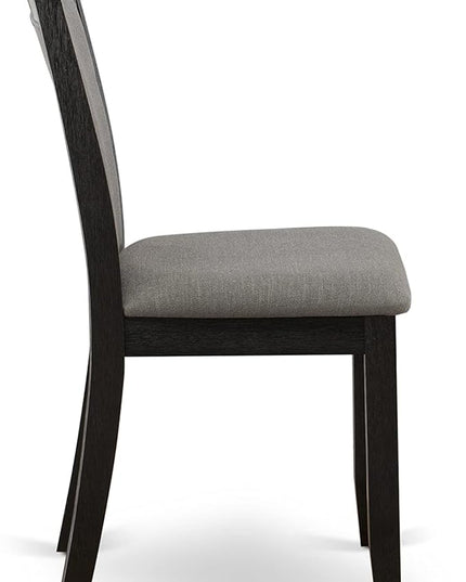 East West Furniture Dublin 3 Piece Set Contains a Round Dining Room Table with Dropleaf and 2 Dark Gotham Grey Linen Fabric Upholstered Chairs, 42x42 Inch, Wirebrushed Black - LeafyLoom