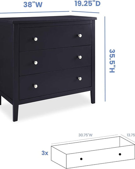 Delta Children Campbell 3 Drawer Dresser, Midnight Grey - LeafyLoom