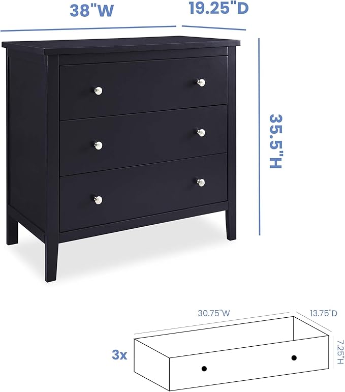 Delta Children Campbell 3 Drawer Dresser, Midnight Grey - LeafyLoom