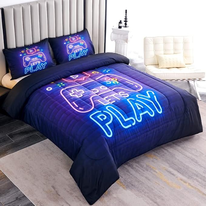 Kids Comforter Set for Boys,Gamer Bedding Sets for Boys,Teen Boy Comforter Set Full,Boys Full Bedding Set,Gaming Comforter Sets Including 1 Gaming Comforter&2 Pillowcases - LeafyLoom