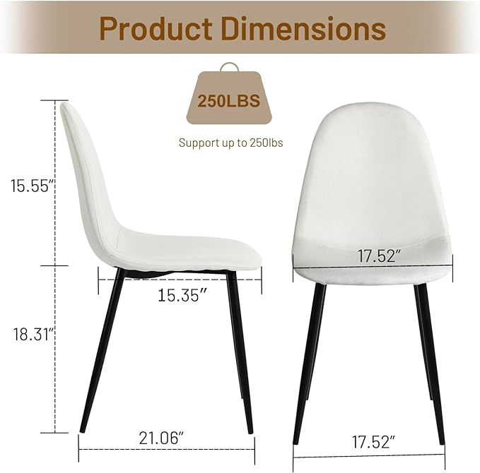 FurnitureR Dining Chairs Set of 4, Fabric Comfy Seat Armless Side Chairs with Metal Legs Mid Century for Home Kitchen Reception Room, Beige - LeafyLoom