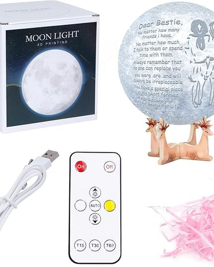Personalized 3D Moon Lamp Gift for Bestie,Personalized 5.9 Inch 3D Printing Moon Light Gift, Valentine's Christmas Birthday Gift for Bestie Best Friend Sister - LeafyLoom