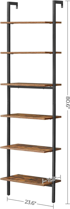 VASAGLE Industrial Ladder Shelf, 6-Tier Bookshelf, Wall Shelf for Living Room, Office, Kitchen, Bedroom, 23.6 x 11.8 x 80.6 Inches, Rustic Brown and Black ULLS103B01 - LeafyLoom