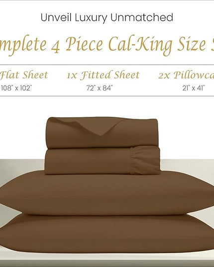 Bluemoon Homes California King Sheet Sets Egyptian Cotton, 1000 Thread Count Cal King Sheets, California King Sheets Deep Pocket 18", 100% Egyptian Cotton Sheets, 4 Pc Solid Sheet Sets - Taupe - LeafyLoom
