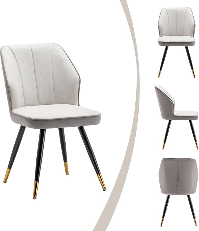 Dining Chairs Set of 2, Modern Armless Upholstered Dining Chairs for Kitchen Dining Room Desk Chair Accent Side Chairs with Metal Legs Gray Fabric - LeafyLoom