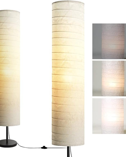 Modern Floor Lamp, Dimmable 3 Levels Brightness Paper Tall Lamp Standing Lamps with Lampshade, 55'' Minimalist Floor Lamps for Office, Kids Room, Reading, Home Decor (White) - LeafyLoom