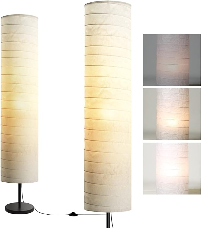 Modern Floor Lamp, Dimmable 3 Levels Brightness Paper Tall Lamp Standing Lamps with Lampshade, 55'' Minimalist Floor Lamps for Office, Kids Room, Reading, Home Decor (White) - LeafyLoom