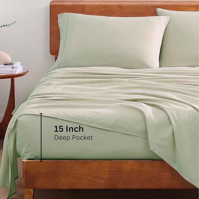 LANE LINEN 100% Organic Cotton Twin Sheets, 3Pc Twin Size Sheets, Breathable Twin Size Sheets for Boys, Luxury Hotel Sheets, 15" Deep Twin Size Fitted Sheet, Percale Weave - Mineral - LeafyLoom