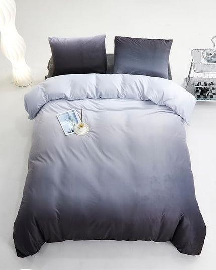 Gray White Gradient Comforter Set King Gray Velvet Bedding Comforter Modern Plain White and Deep Gray Gradient Soft Quilt Farmhouse Flannel Comforter Warm King Bed Comforter - LeafyLoom