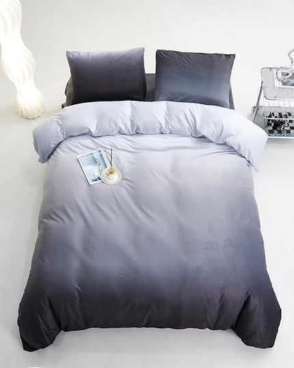 Gray White Gradient Comforter Set Twin Gray Velvet Bedding Comforter Modern Plain White and Deep Gray Gradient Soft Quilt Farmhouse Flannel Comforter Warm Twin Bed Comforter - LeafyLoom