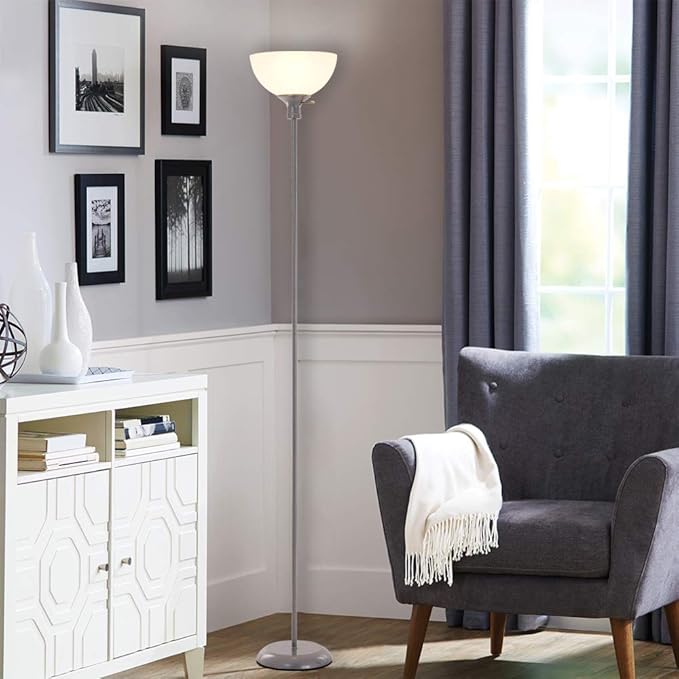 Catalina Lighting 20641-000 Traditional 3-Way Metal Torchiere Floor Standing Lamp, Living Room Light,LED Bulb NOT Included, Silver - LeafyLoom