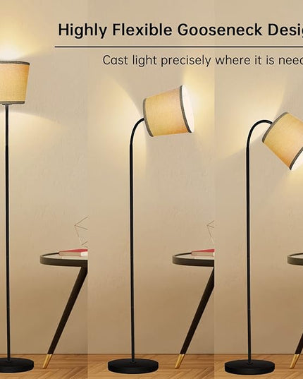 LED Floor Lamp, Standing Lamp for Living Room with Linen Lamp Shade,Adjustable Gooseneck Modern Reading Light,Floor Lamps for Bedroom,Office,Farmhouse,12W LED Bulb Included - LeafyLoom