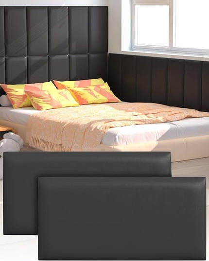 Peel and Stick Headboard for Twin and king in Black Headboard panels for wall, 3D Anti-Collision Wall Panel, Self-Adhesive Bedroom/Living Room Upholstered Wall Panel (6 Panels/11.8" x 23.6") - LeafyLoom