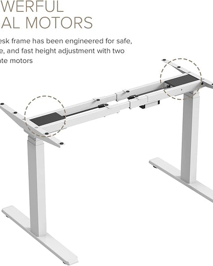 POUT TEKDEC Dual Motor 3-Stage Electric Adjustable Standing Computer Desk Base 24.4” - 51" Height for Home and Office (White) - LeafyLoom