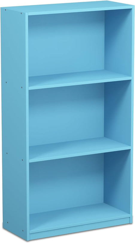 FURINNO Basic 3-Tier Bookcase Storage Shelves, Light Blue - LeafyLoom