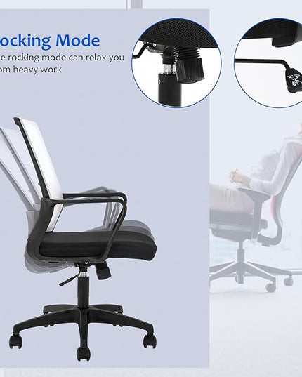 Office Chair Ergonomic Desk Task Chair Mesh Computer Chair Mid-Back Mesh Home Office Swivel Chair Modern Executive Chair with Wheels Armrests Lumbar Support(White) - LeafyLoom
