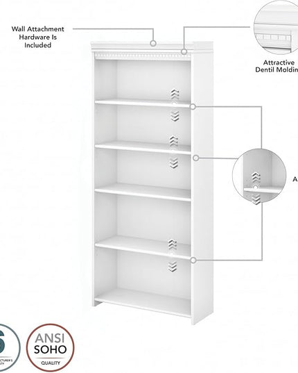 Bush Furniture Fairview Tall 5 Shelf Bookcase in Pure White and Shiplap Gray - LeafyLoom
