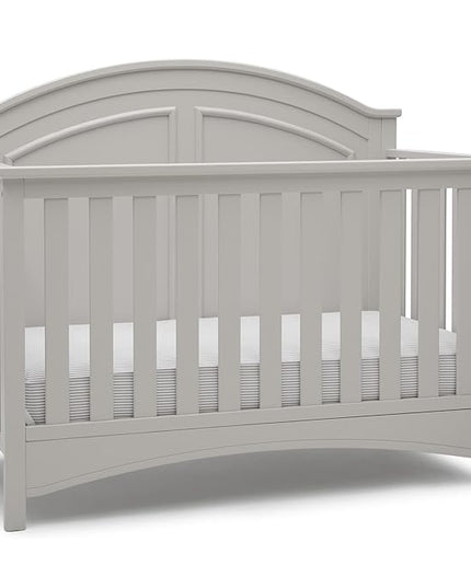 Delta Children Perry 6-in-1 Convertible Crib - Greenguard Gold Certified, Moonstruck Grey + Simmons Kids Radiant Sky Dual Sided Baby Crib Mattress and Toddler Mattress (Bundle) - LeafyLoom