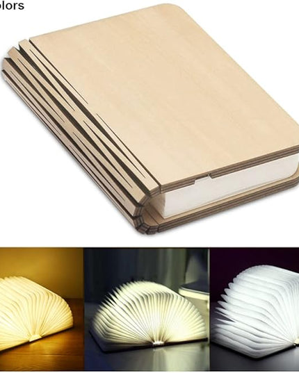 Folding Book Lamp Novelty Wooden Table Lamp Portable Desk Light LED Paper Lantern with USB Rechargeable for Gift Home Office Decor - LeafyLoom
