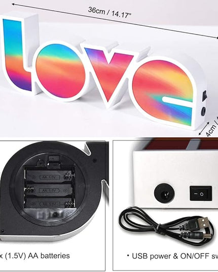 GUOCHENG LED Love Sign Lights - Love Marquee Signs Lamp Battery&USB Power Love Letters Decoration for Home Children Kids Bedroom Nursery,Valentine's Day Gifts(Colorful) - LeafyLoom