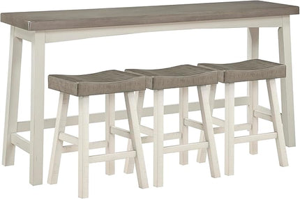 Lexicon Bar Table Set for 3, Small Kitchen table set Kitchen Island Table with 3 Saddle Bar Stools, 4 Piece Dining Table Set for Breakfast Nook, Living Room, Apartment, Counter Height, White/Coffee - LeafyLoom