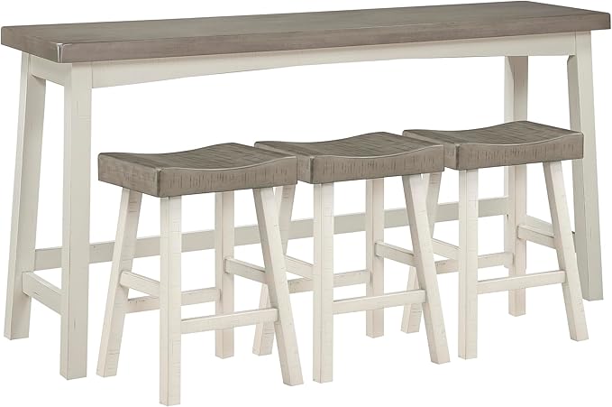 Lexicon Bar Table Set for 3, Small Kitchen table set Kitchen Island Table with 3 Saddle Bar Stools, 4 Piece Dining Table Set for Breakfast Nook, Living Room, Apartment, Counter Height, White/Coffee - LeafyLoom