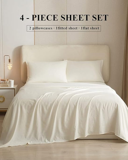 Cream White Queen Sheets Set 4 Piece Cooling Bedding Sheets Set - Breathable Bedding Sheets & Pillowcases Set - Easy Fit Deep Pockets 16 Inch,Queen Size Bed Sheets Cream - LeafyLoom