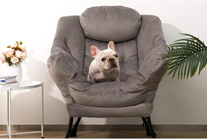 AbocoFur Modern Velvet Fabric Lazy Chair, Accent Contemporary Lounge Chair, Single Steel Frame Leisure Sofa Chair with Armrests and A Side Pocket, Thick Padded Back, Smoky Grey - LeafyLoom