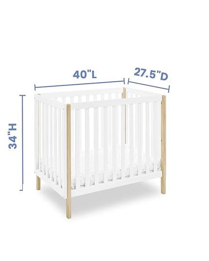 Delta Children Gio Mini Crib with 2.75" Mattress Included, Bianca White/Natural - LeafyLoom