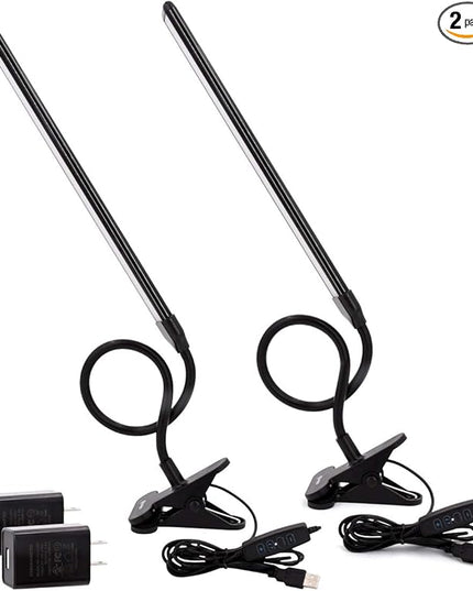 Clamp on Lamp, Clip Light, Desk Lamps 3 Color Temperature Setting, 10 Brightness Levels, 2m USB Cord Power Supply and AC Adapter Included, Pack of 2 (Black) - LeafyLoom