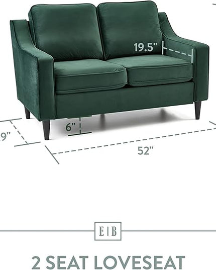 Edenbrook Jensen Upholstered Loveseat – Green Velvet Loveseat - Living Room Furniture - Small Loveseat- Seats Two - Scoop Arm Modern Couch - Couches - LeafyLoom