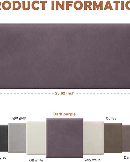 Wall Mounted Upholstered Headboard Queen, 3D Peel and Stick Soundproof Wall Panels, Reusable and Removable Padded Headboard Leather Bed Headboard, 9 Panels Headboard 9.84" x 23.62", Dark Purple - LeafyLoom