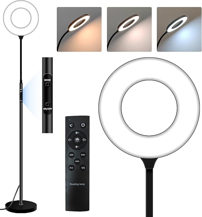 LED Floor Lamp,Tall Standing Floor Lamps for Living Room, Color Temperature & Brightness with Remote & Touch Control,Adjustable Gooseneck Reading Floor Lamp for Bedroom Office … - LeafyLoom