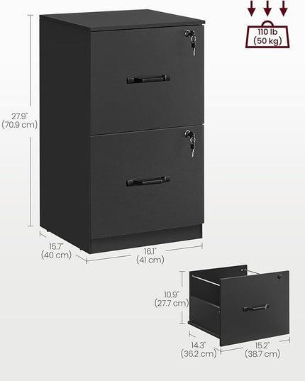 VASAGLE 2-Drawer Vertical File Cabinet, Filing Cabinet for Home Office, Printer Stand, with 2 Lockable Drawers, Adjustable Hanging Rail, for A4 and Letter-Size Files, Ink Black UOFC061B16 - LeafyLoom
