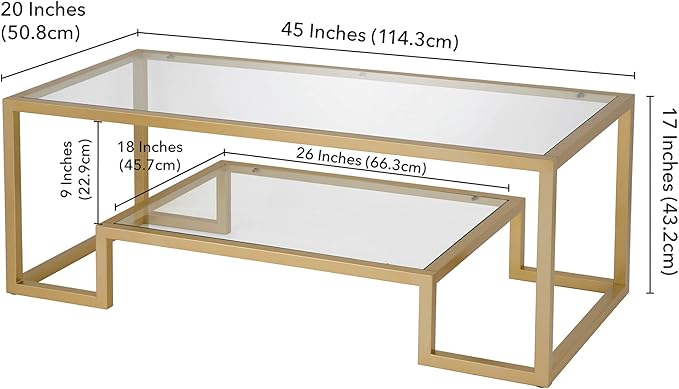 Henn&Hart 45" Wide Rectangular Coffee Table in Brass, Modern coffee tables for living room, studio apartment essentials - LeafyLoom