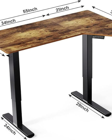 Marsail L Shaped Electric Standing Desk, 55x34 Inch Standing Desk Adjustable Height with Headphone Hook, Large Computer Desk Sit Stand Desk for Home Office Sturdy Writing Workstation, Vintage - LeafyLoom