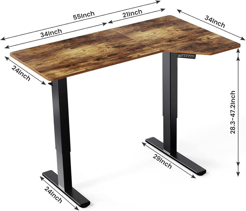 Marsail L Shaped Electric Standing Desk, 55x34 Inch Standing Desk Adjustable Height with Headphone Hook, Large Computer Desk Sit Stand Desk for Home Office Sturdy Writing Workstation, Vintage - LeafyLoom