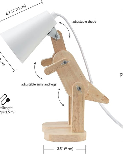 Globe Electric 56107 Terry Dinosaur 10" Wooden Desk Lamp, White Shade, in-Line On/Off Rocker Switch - LeafyLoom