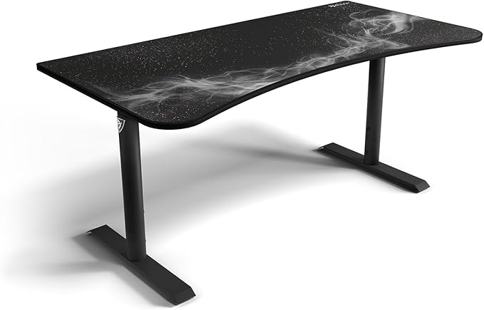 Arozzi Arena Special Edition Ultrawide Curved Gaming and Office Desk with Full Surface Water Resistant Desk Mat Custom Monitor Mount Cable Management Cut Outs - Gunmetal Galaxy - LeafyLoom