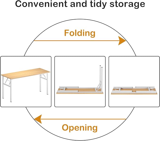 Need Home Office Desk Large Computer Desk 60 inch Sturdy Table Foldable Desk Gaming Computer Table No Assembly Required, Teak&White Frame AC5BW(152.4 * 60) - LeafyLoom